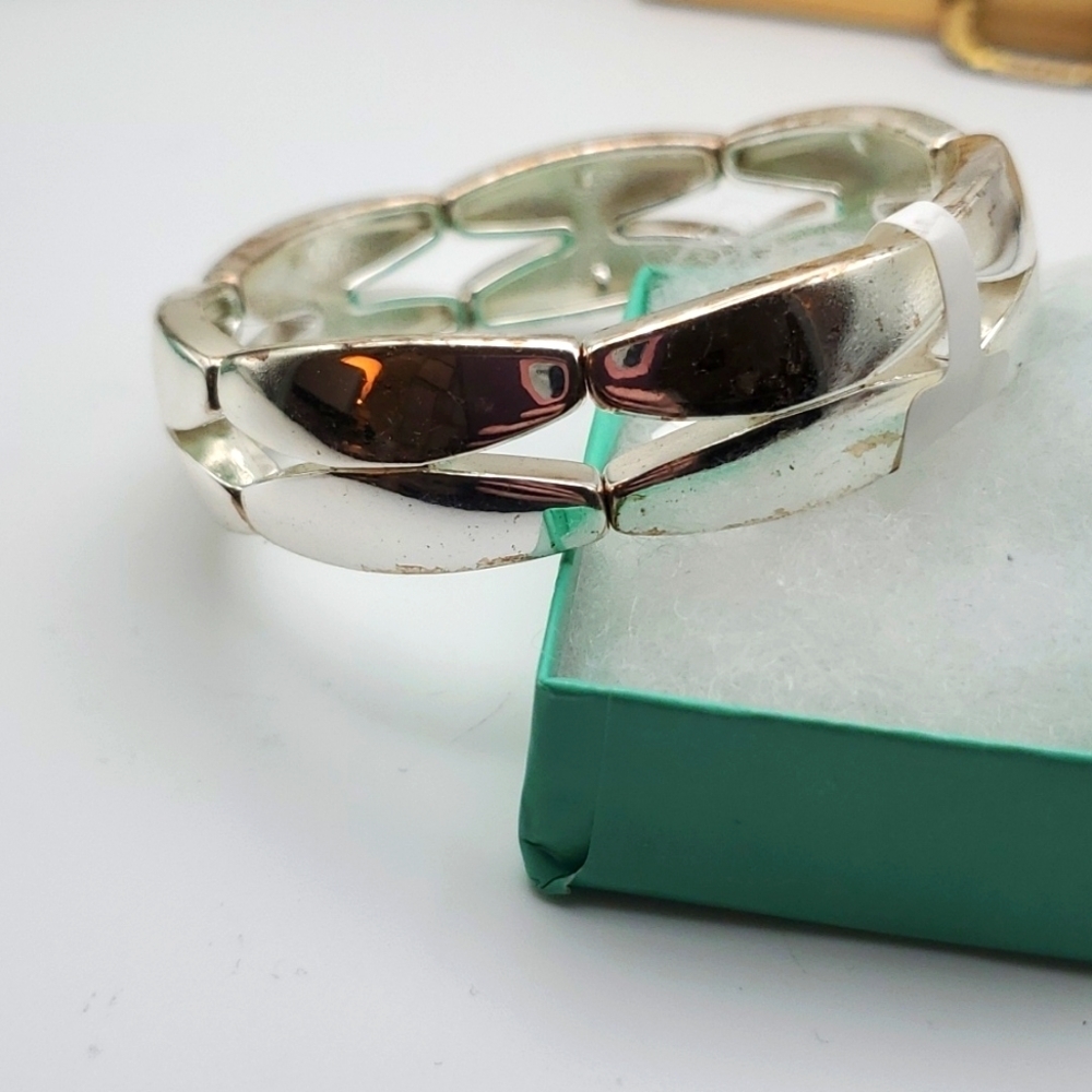 Vintage silver tone distressed‎ stretch bracelet grunge modern appeal B1708